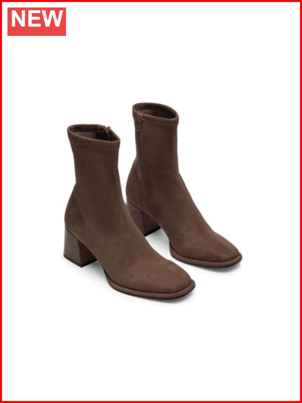 Womens Square Toe Chunky Heel Ankle Booties Side Zip Faux Suede Dress Boots